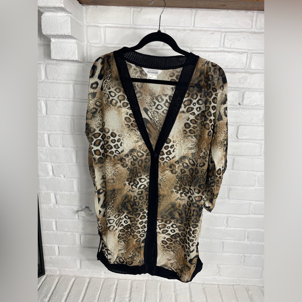 Misook Small‎ Leopard Print Mesh Cardigan Jacket Lightweight Stretch Knit